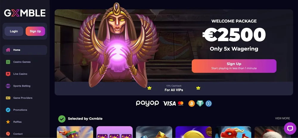 Captura de pantalla de la plataforma de Gxmble casino en España