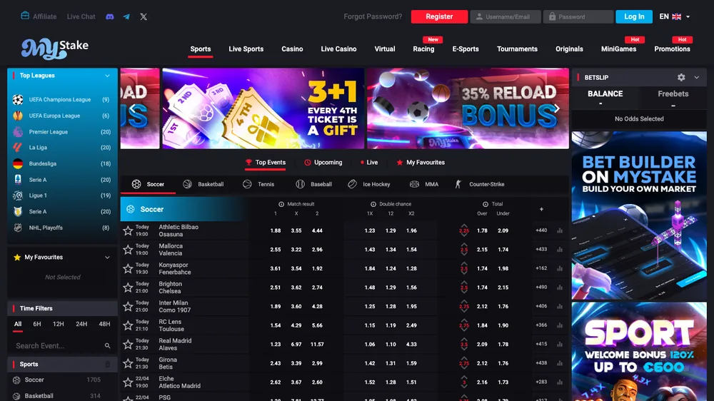 Captura de pantalla de la plataforma de MyStake casino en España